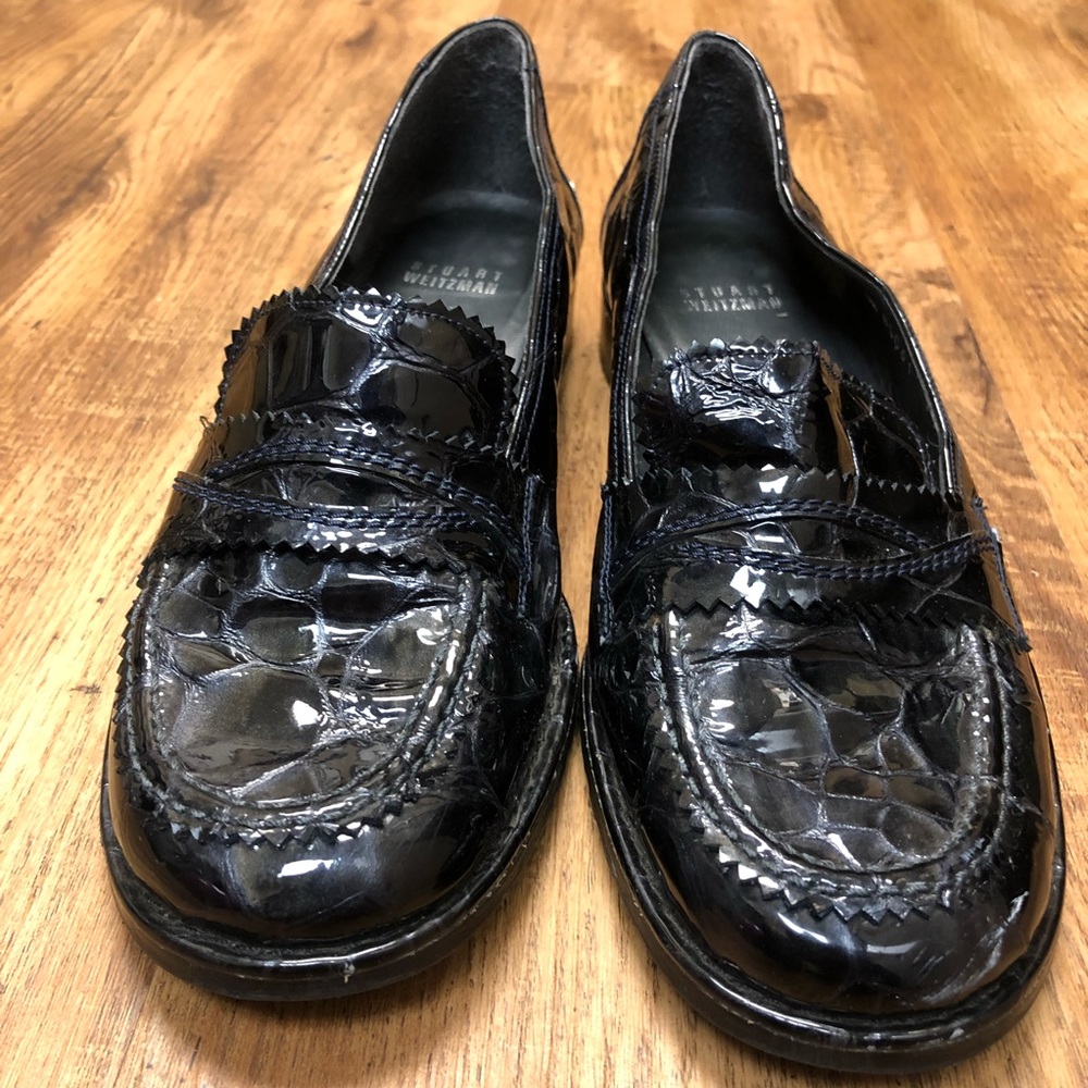Stuart Weitzman Patent Leather Croc Print Loafers - Picture 6 of 8